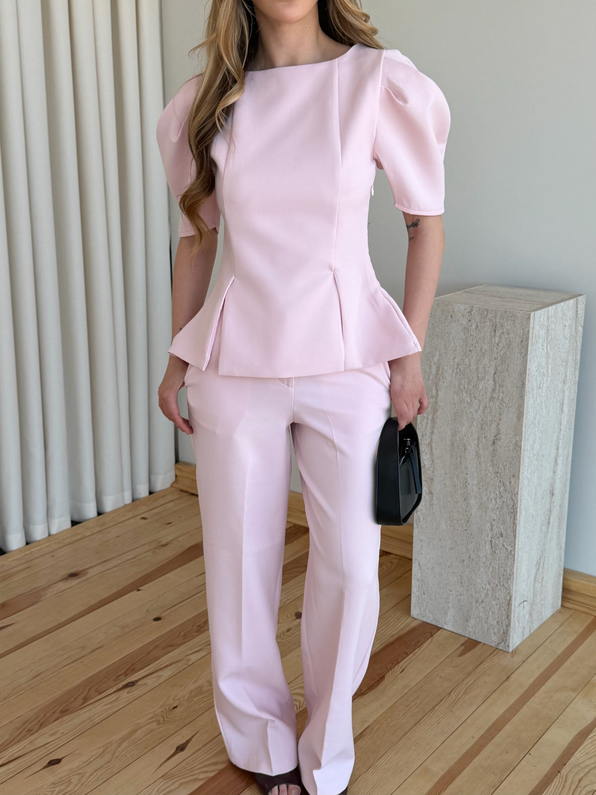 Pink Mateo Balloon Sleeve Blouse and Pants Set