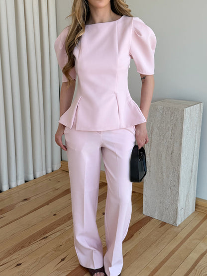 Pink Mateo Balloon Sleeve Blouse and Pants Set