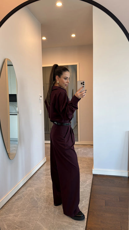 Poplin Oversize shirt with pleated wide leg trouser co-ord set