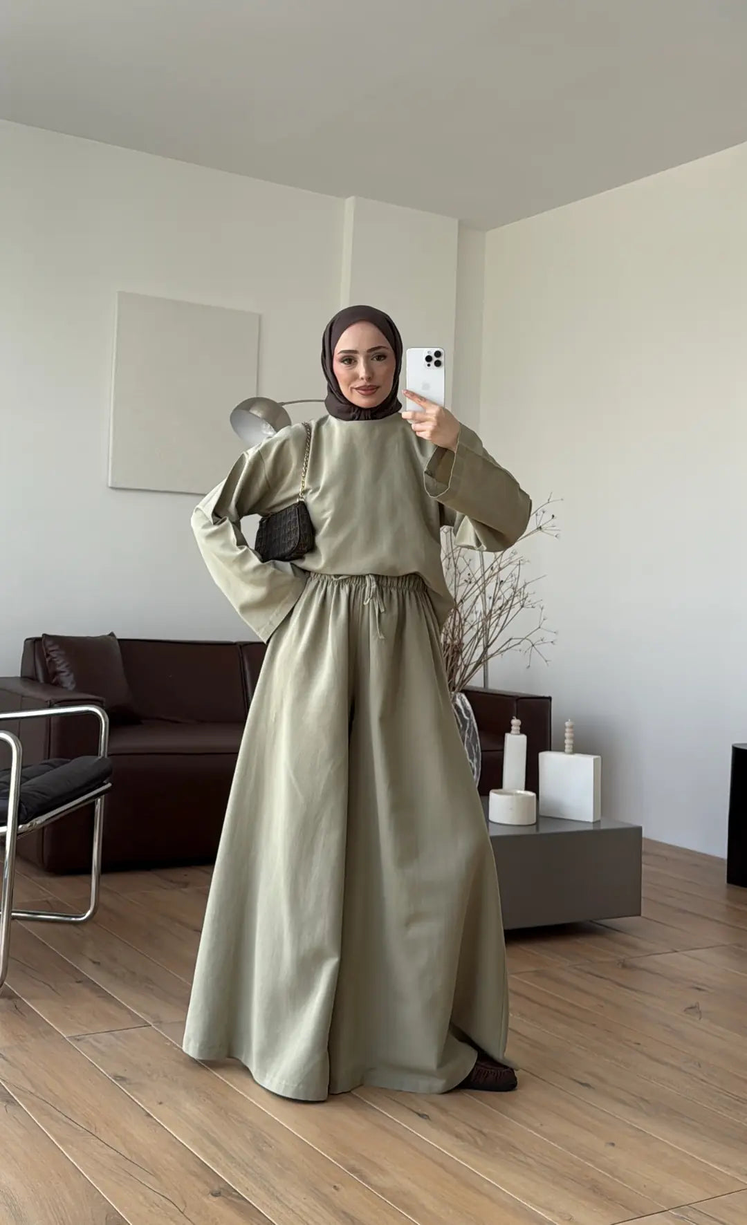 Linen Wide-Leg Blouse Set in Light Green