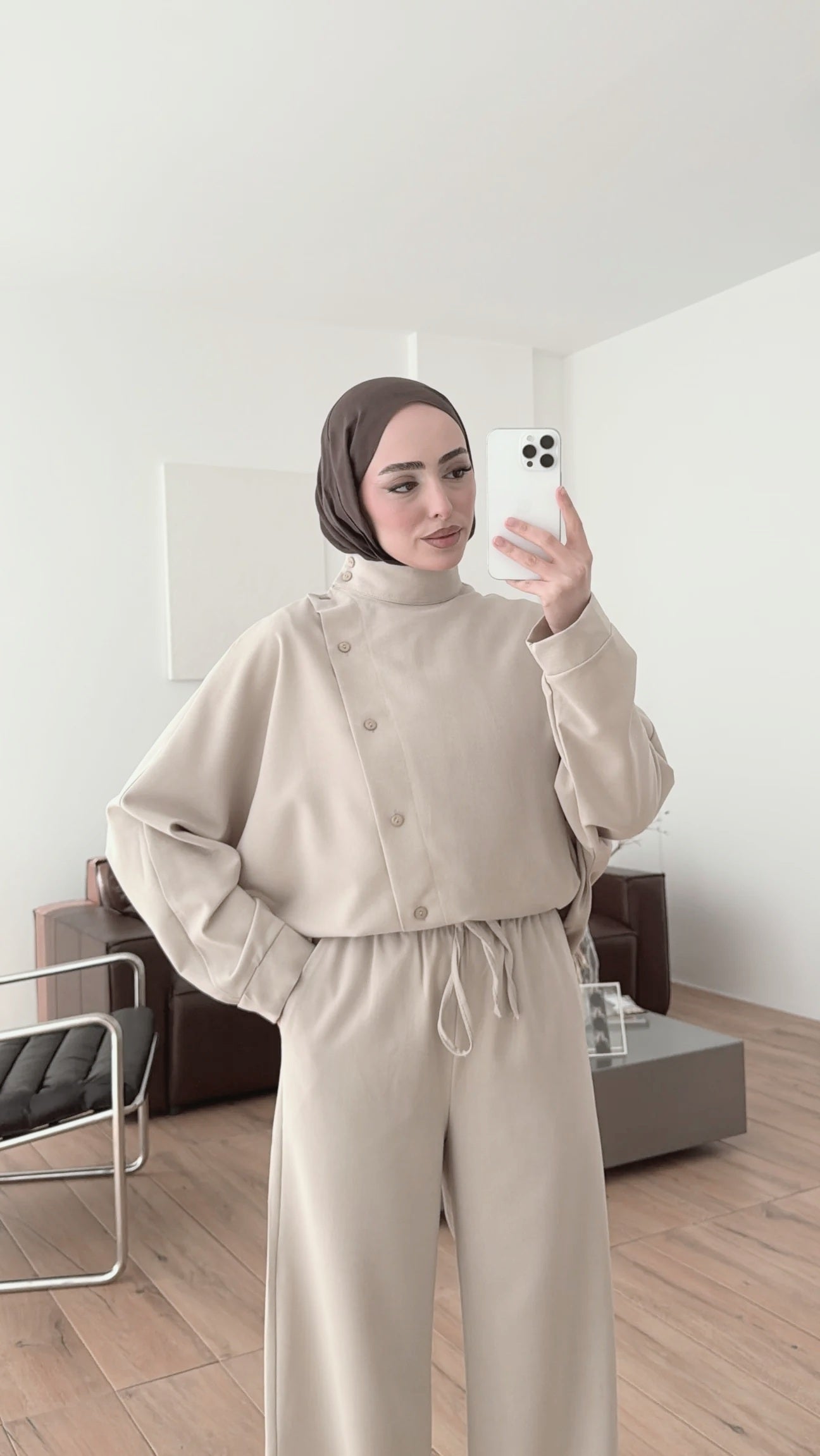Belted side buttons shirt ,waistband straight leg trouser co-ord set-beige