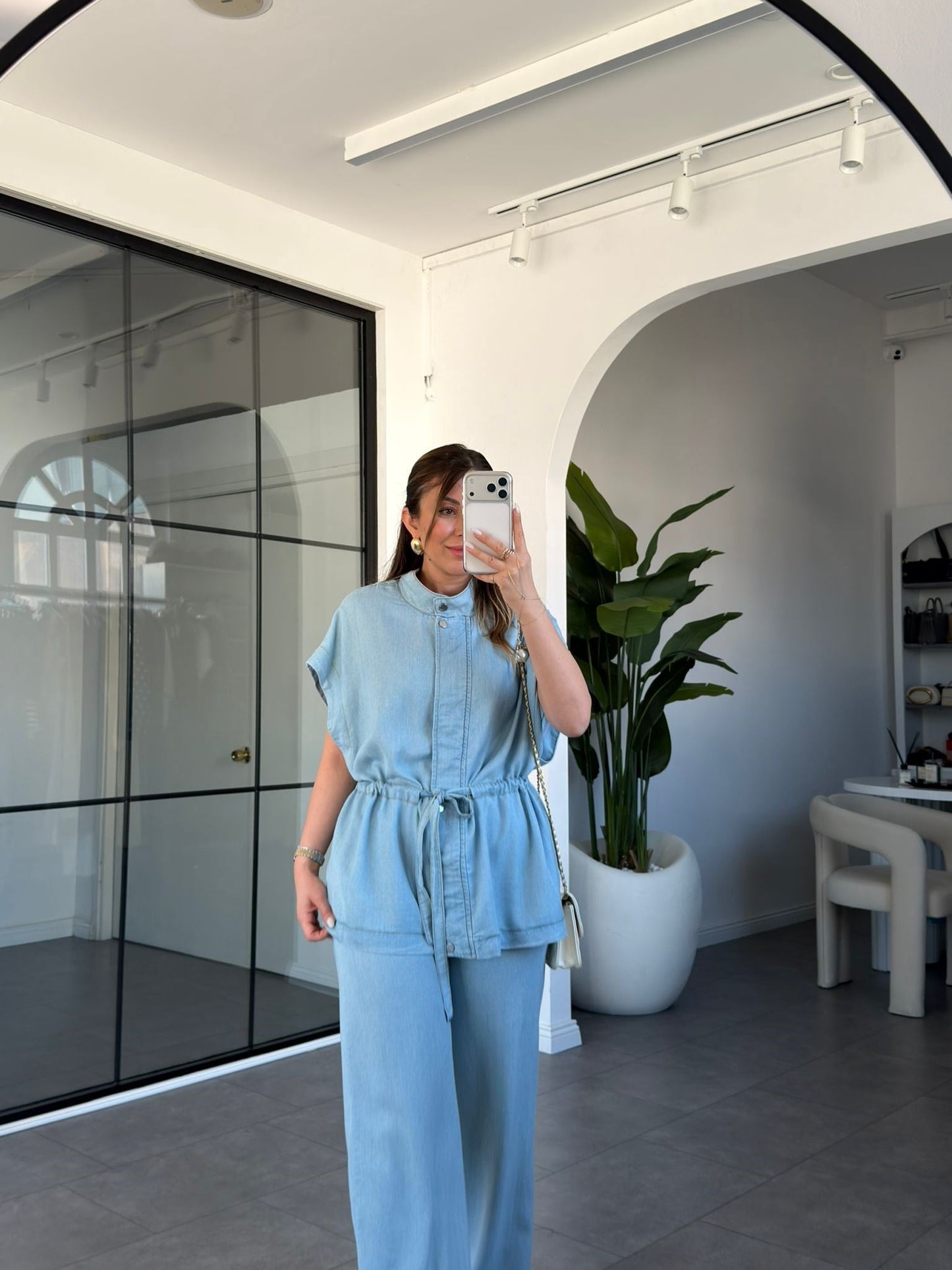 Belted Jeans tencel vest set