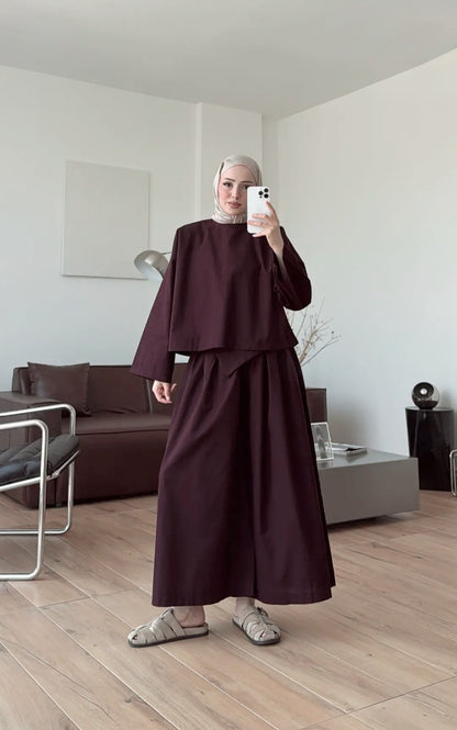 Wide sleeve blouse, Wide-leg trouser with Asymmetric attached Linen Suit