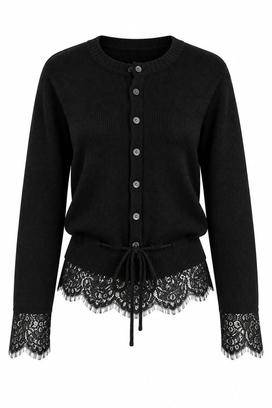Lace Detail Knitted Cardigan - black