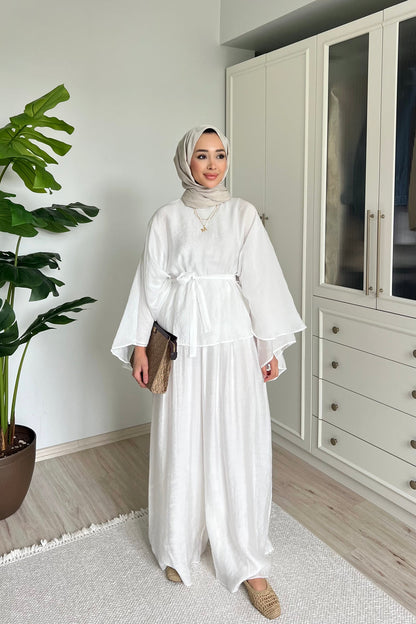 Soft Petal Tie-Waist Set - white