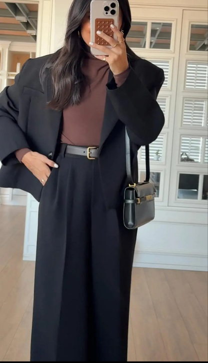 Cropped blazer, wide leg trouser suit