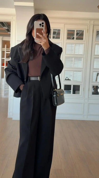 Cropped blazer, wide leg trouser suit