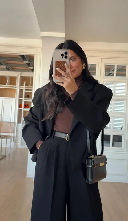 Cropped blazer, wide leg trouser suit