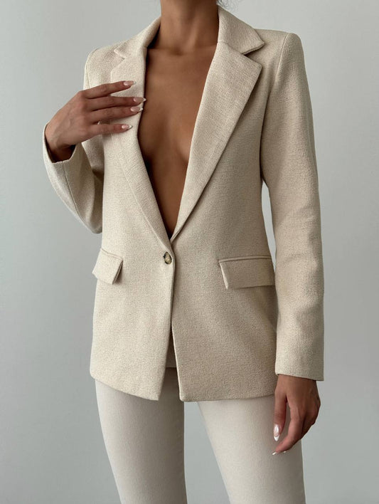 Hollow linen fabric blazer