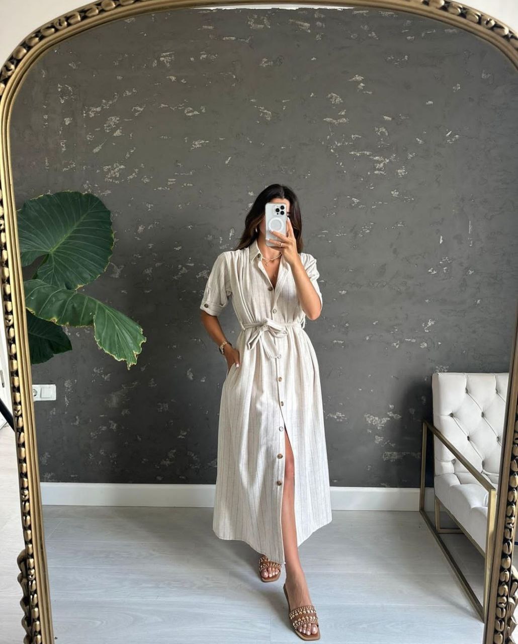 Linen striped dress