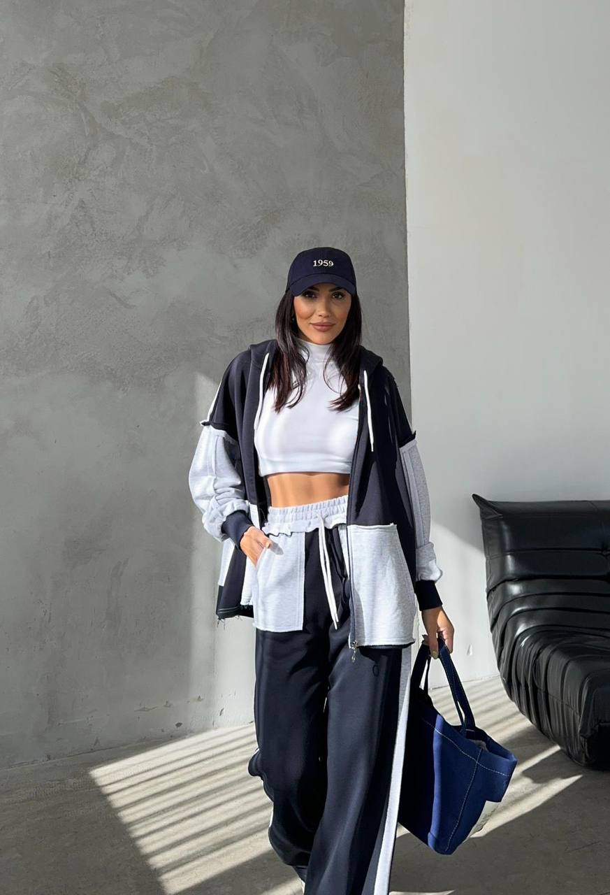 Two-Piece French cotton contrast tracksuit