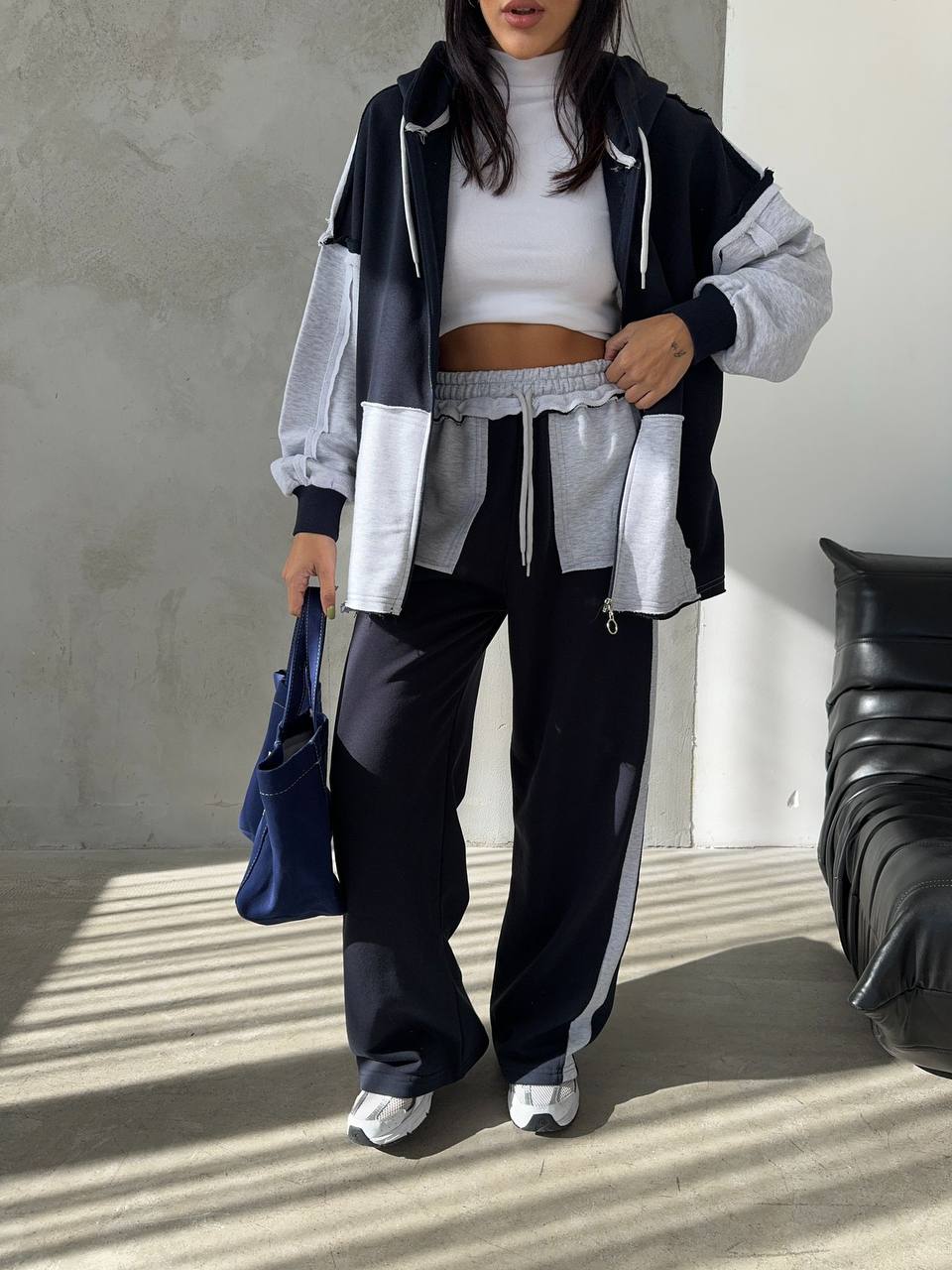 Two-Piece French cotton contrast tracksuit