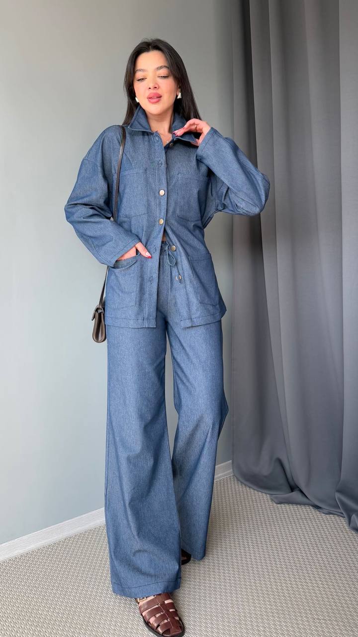 Belted jeans co-ord set tencil stretchy fabric