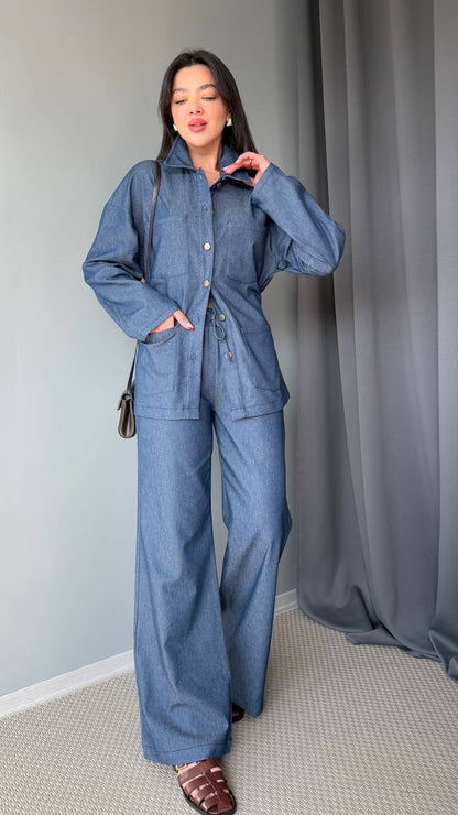 Belted jeans co-ord set tencil stretchy fabric