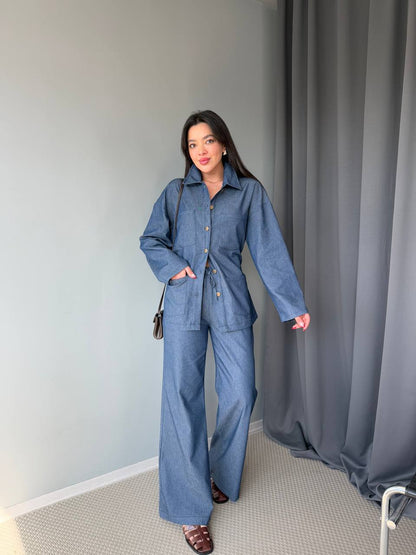 Belted jeans co-ord set tencil stretchy fabric