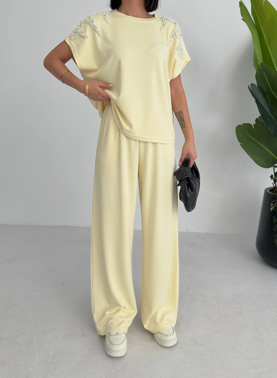Oysho fabric suit studded with stones