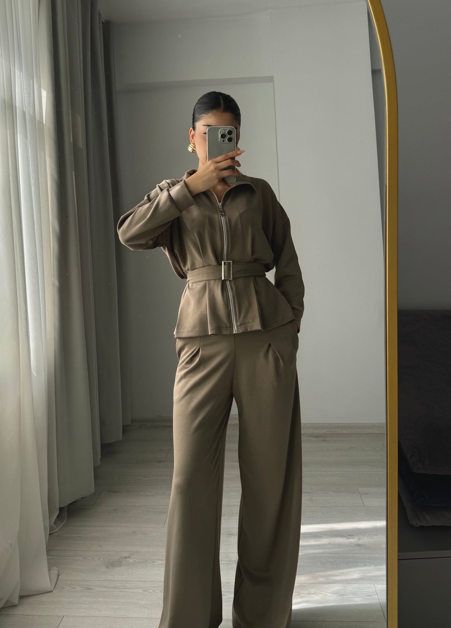 Oysho tracksuit belted jacket, Wide-leg pleated trouser co-ord set