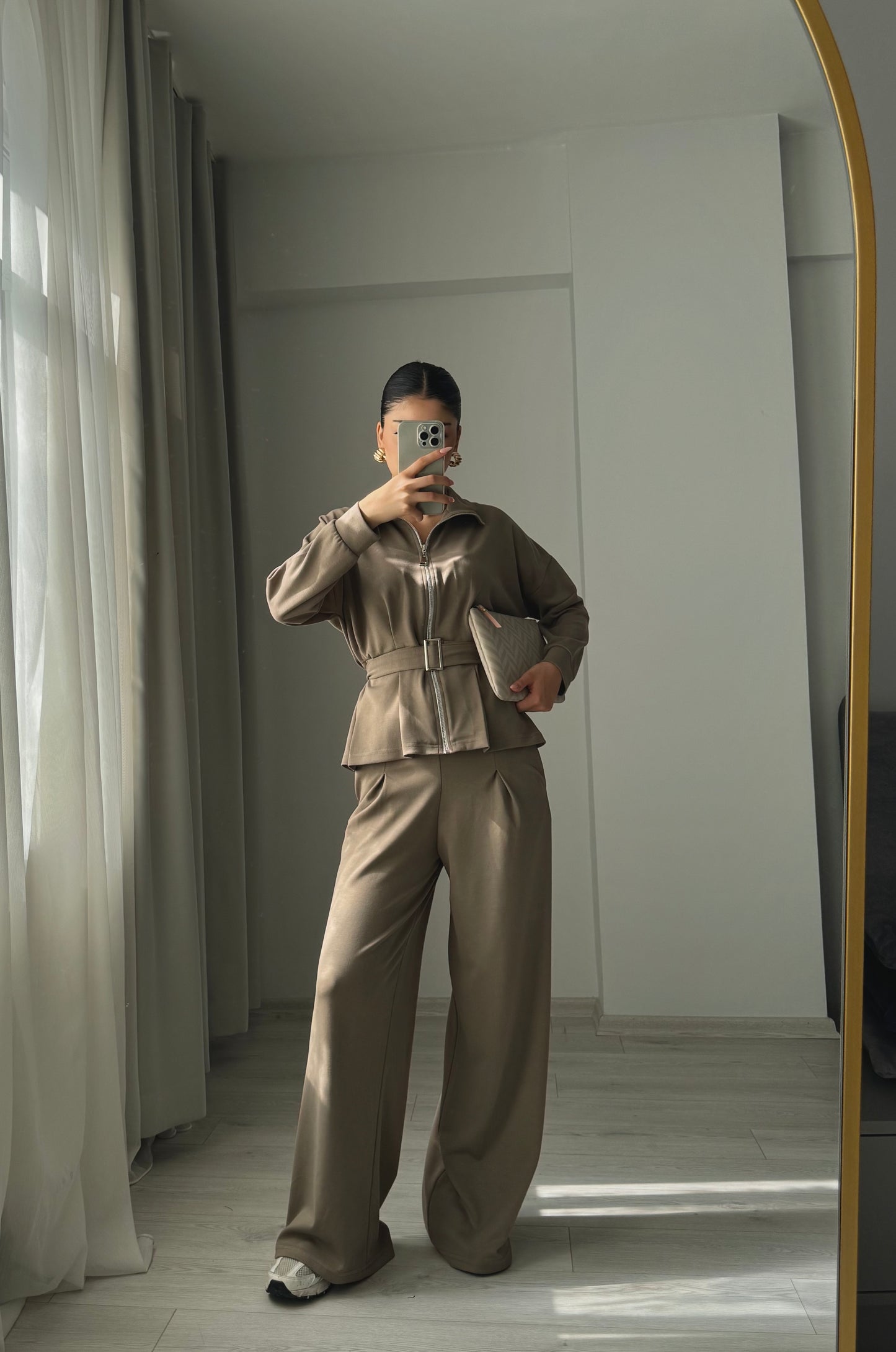 Oysho tracksuit belted jacket, Wide-leg pleated trouser co-ord set