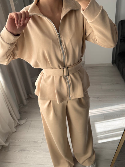 Oysho tracksuit belted jacket, Wide-leg pleated trouser co-ord set