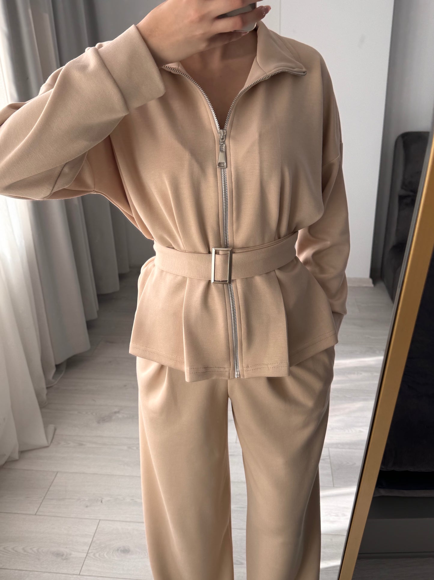Oysho tracksuit belted jacket, Wide-leg pleated trouser co-ord set