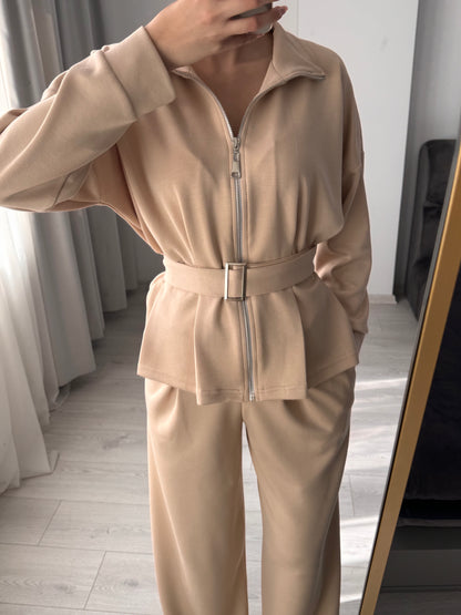 Oysho tracksuit belted jacket, Wide-leg pleated trouser co-ord set