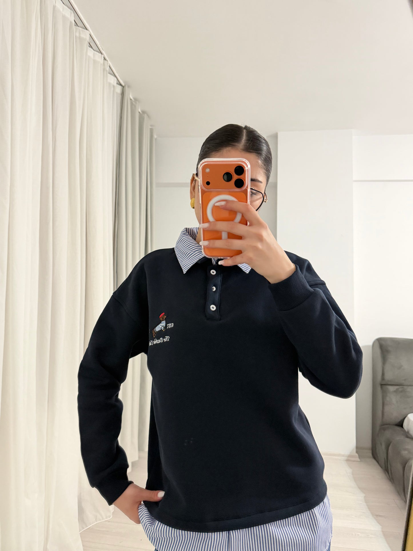 Fleece Sweatshirt with shirt details