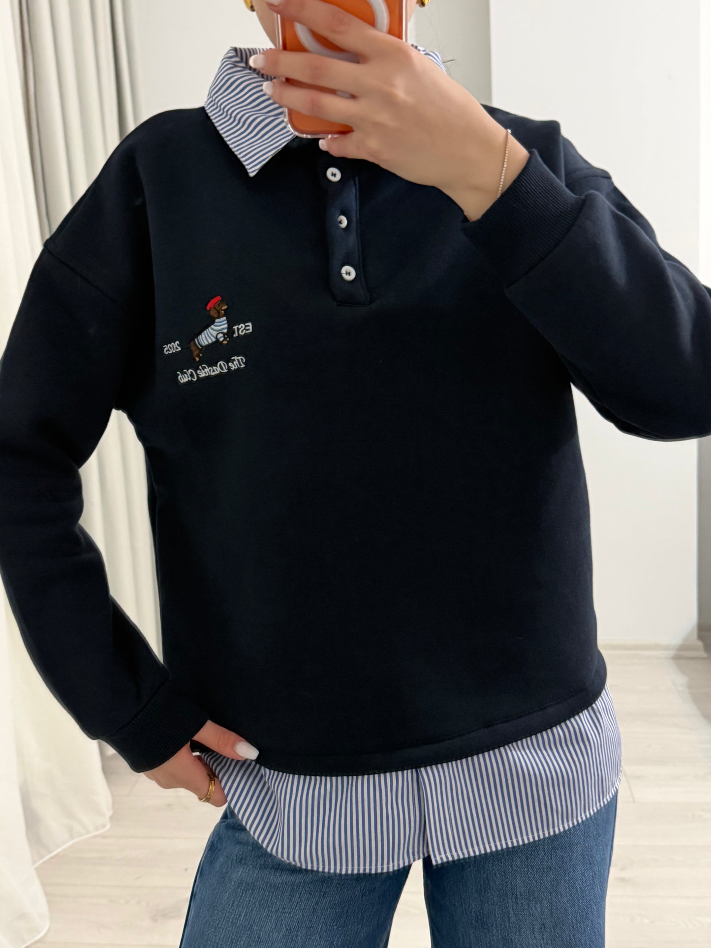 Fleece Sweatshirt with shirt details