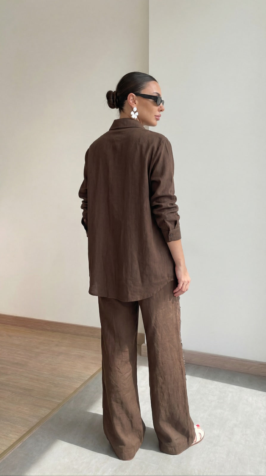 Brown Embellished with sewn rhinestones Relaxed Co-Ord Set