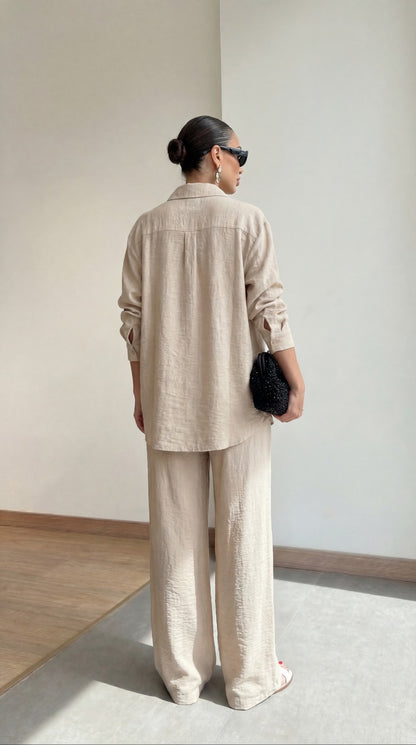 Beige Embellished with sewn rhinestones Relaxed Co-Ord Set