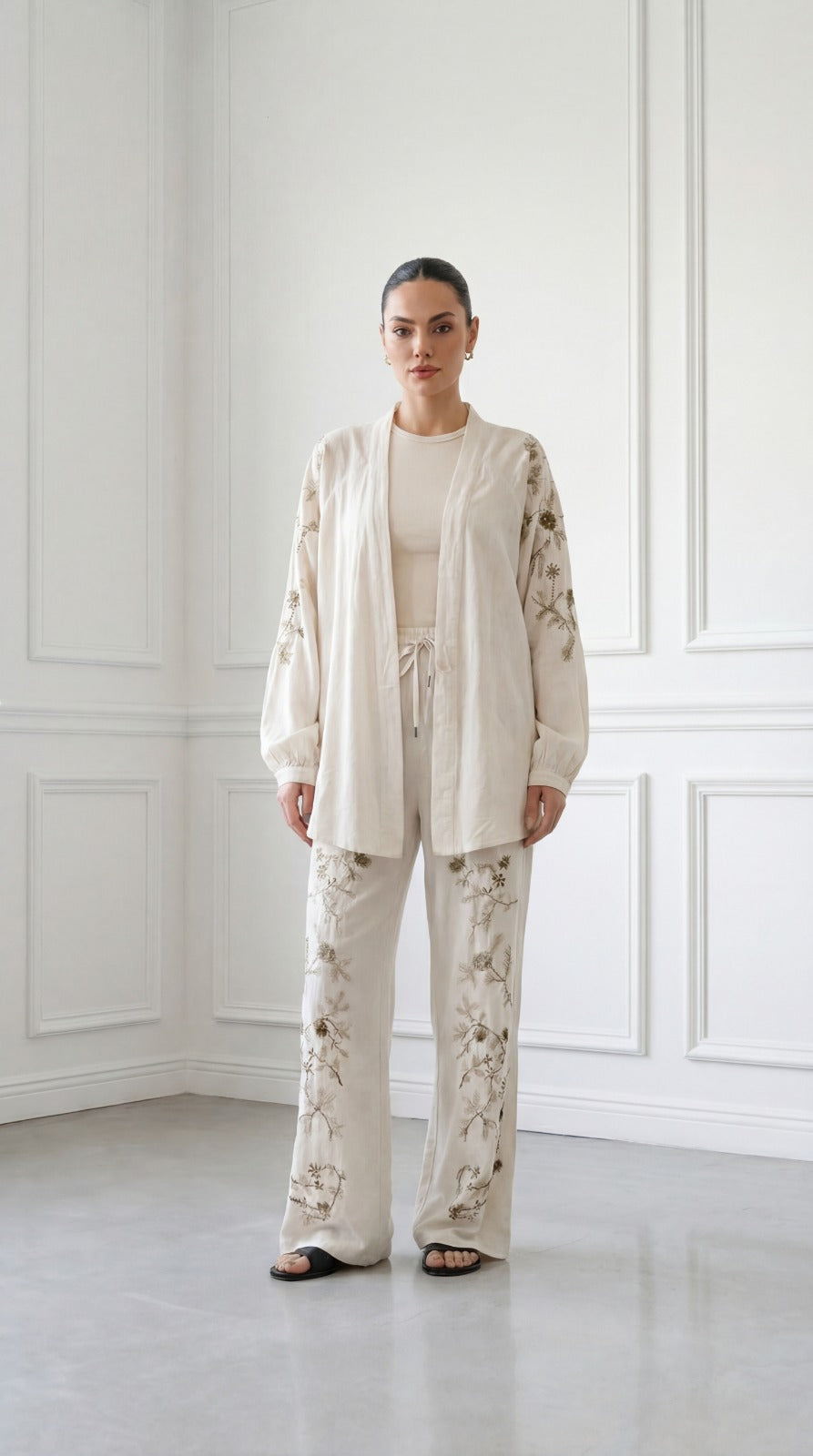 Sequined linen kimono Set