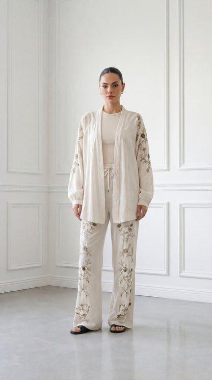 Sequined linen kimono Set