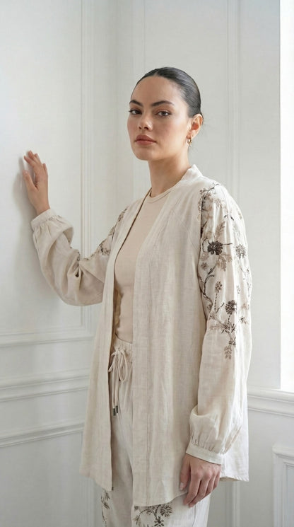 Sequined linen kimono Set