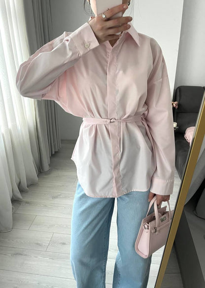 Dusty pink belt Detailed oversized women shirt
