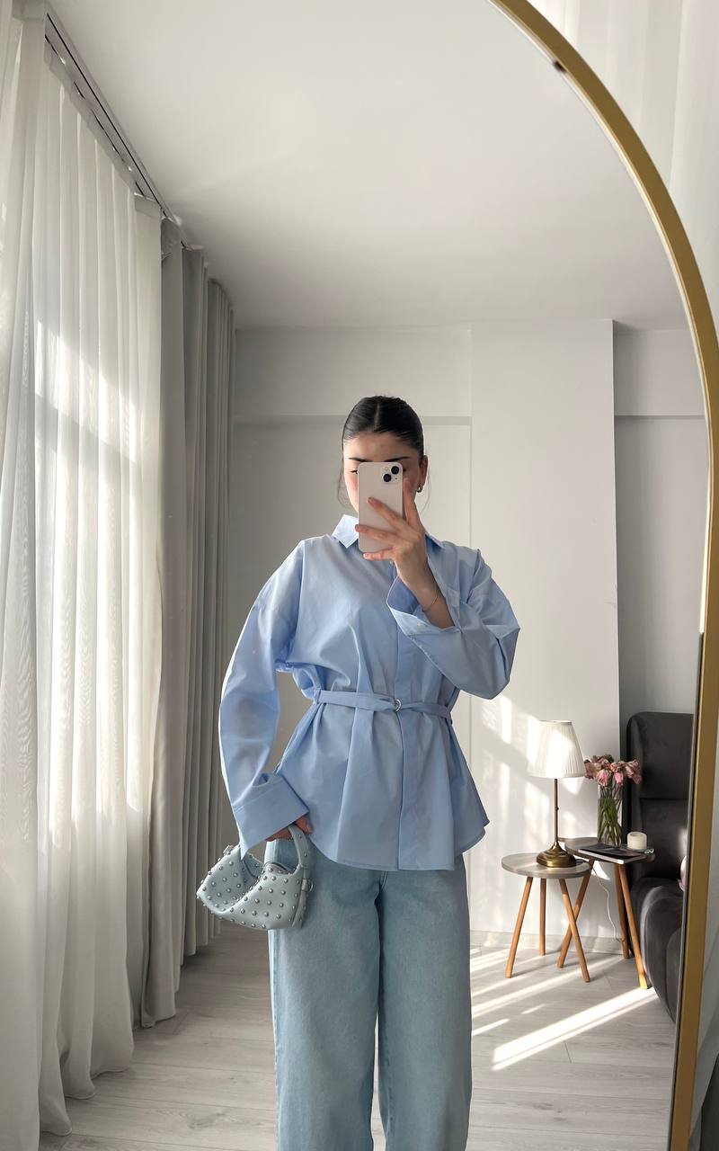 Blue belt Detailed oversized women shirt