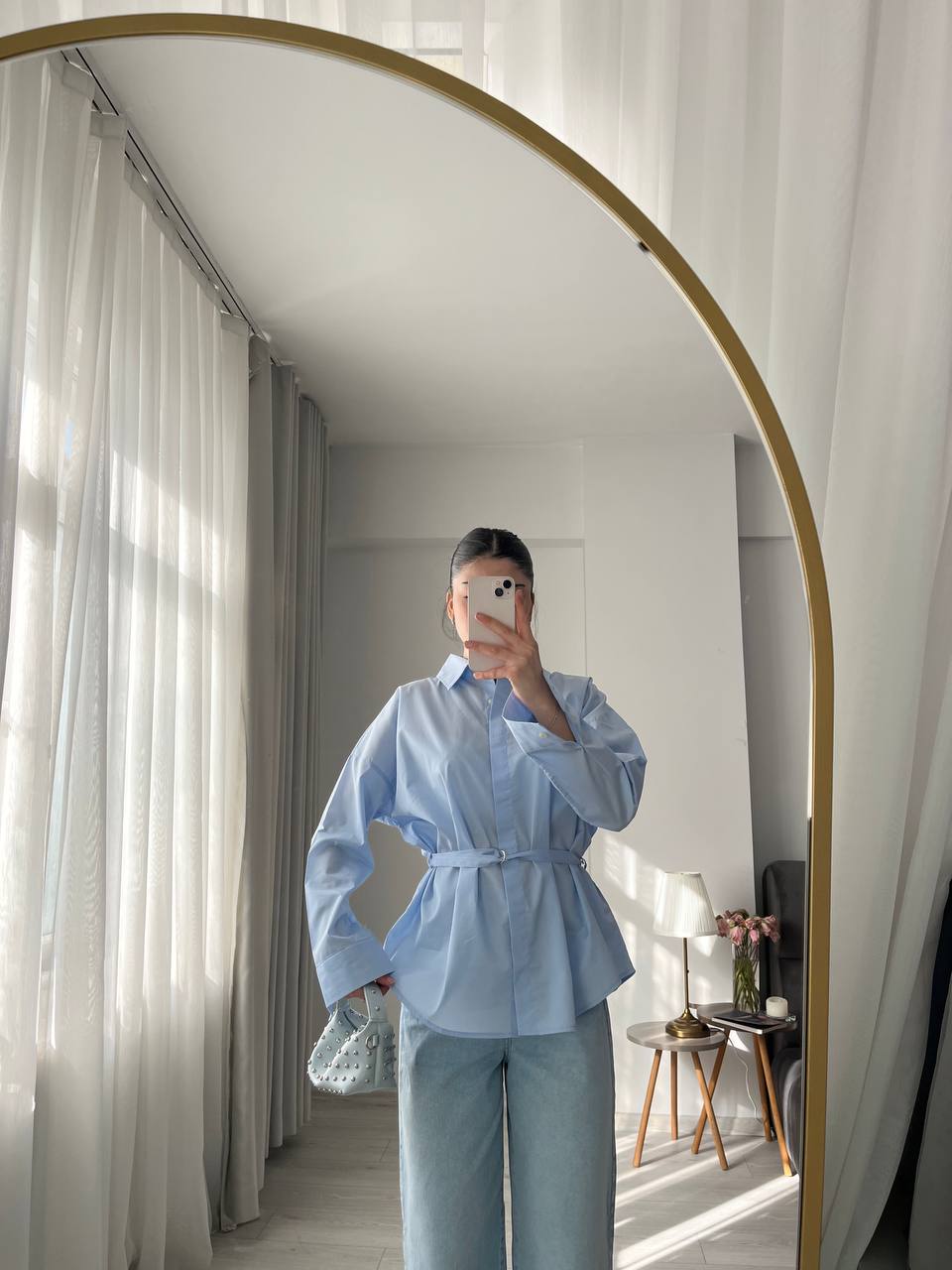 Blue belt Detailed oversized women shirt