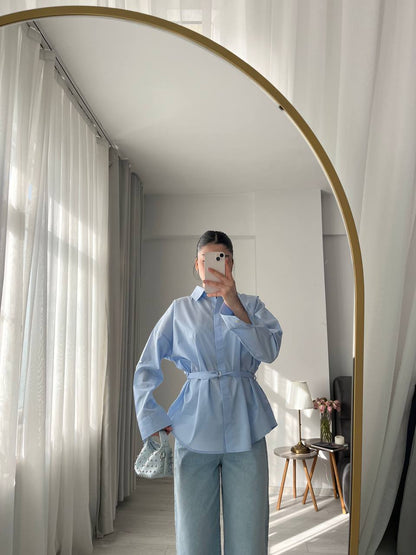 Blue belt Detailed oversized women shirt