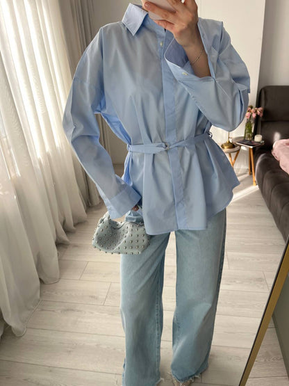 Blue belt Detailed oversized women shirt