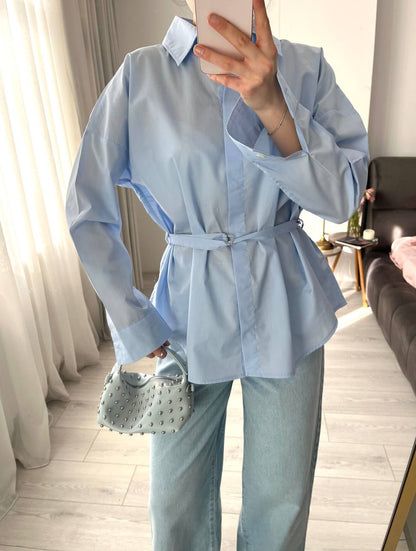 Blue belt Detailed oversized women shirt