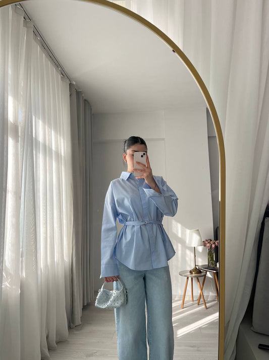 Blue belt Detailed oversized women shirt