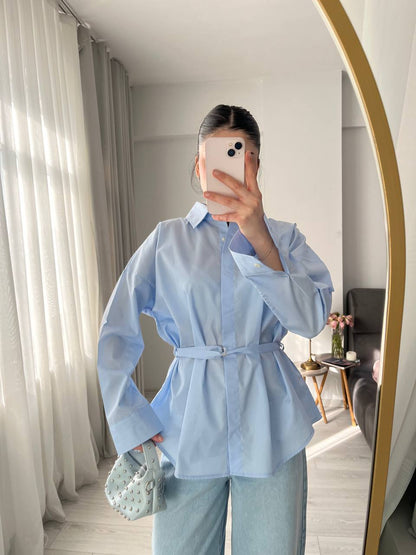 Blue belt Detailed oversized women shirt