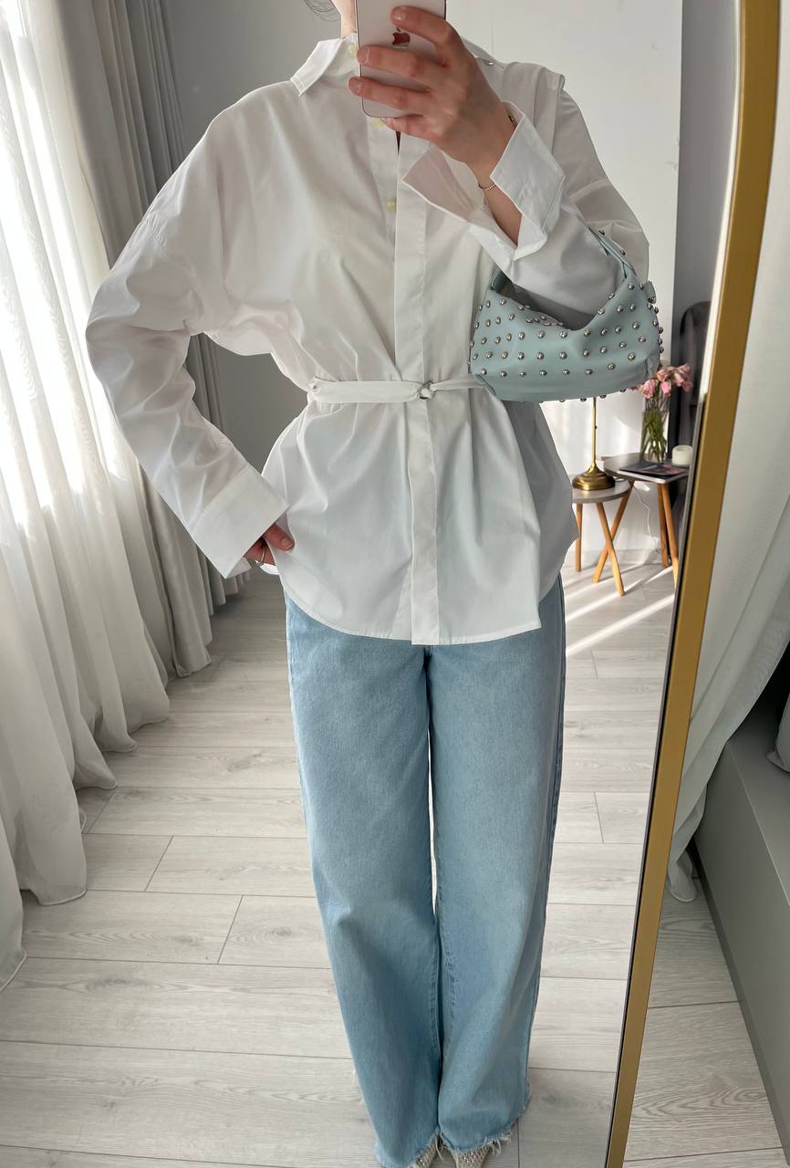 White belt Detailed oversized women shirt