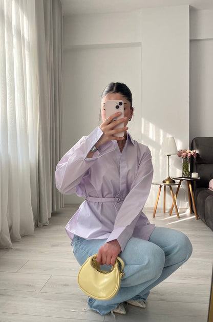Purple belt Detailed oversized women shirt