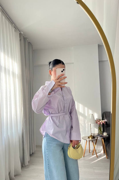 Purple belt Detailed oversized women shirt