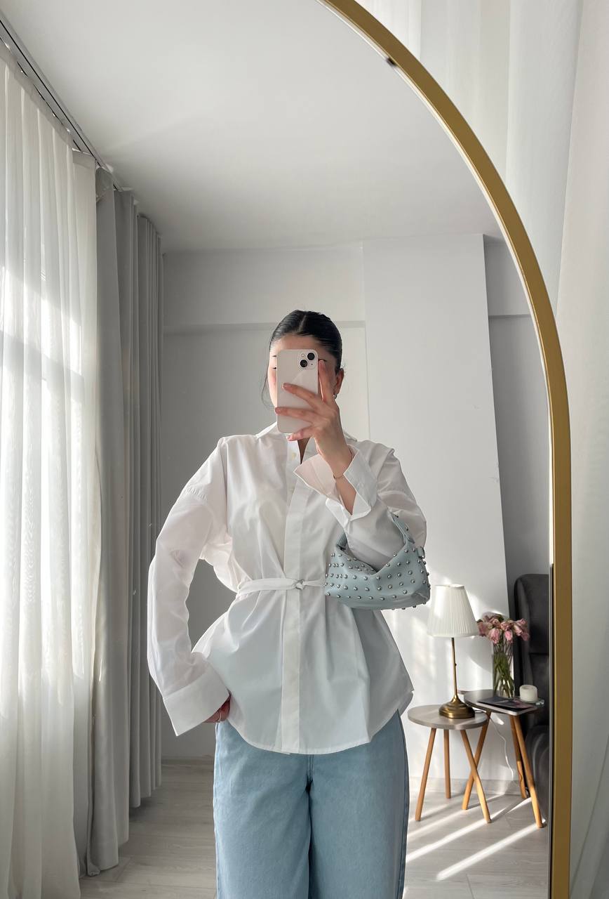 White belt Detailed oversized women shirt
