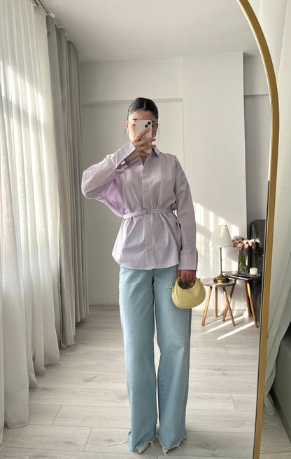Purple belt Detailed oversized women shirt
