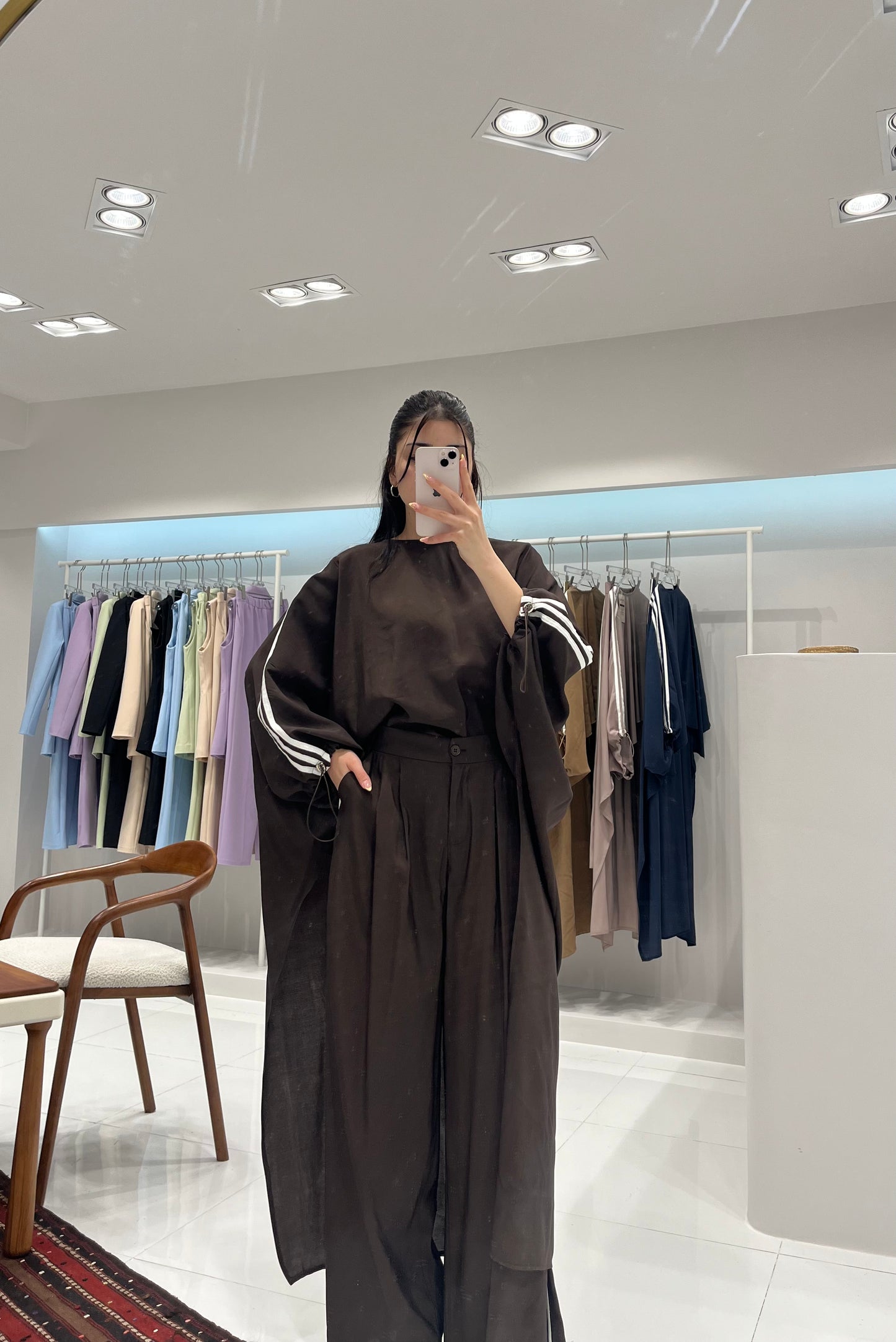 Oversized High-Low Top & Wide-Leg Pants Co-Ord Set - brown