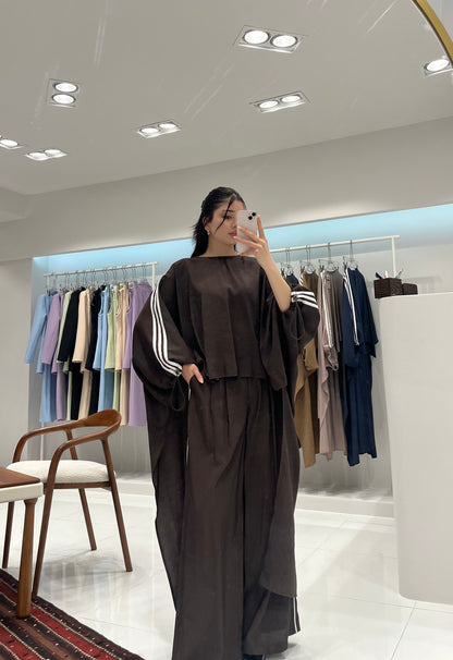 Oversized High-Low Top & Wide-Leg Pants Co-Ord Set - brown