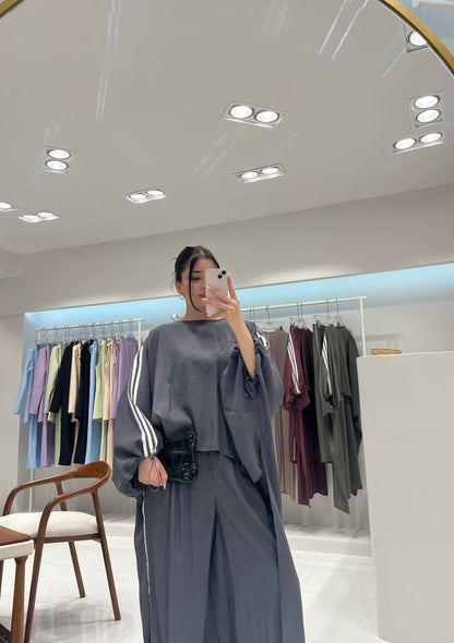 Oversized High-Low Top & Wide-Leg Pants Co-Ord Set - dark grey