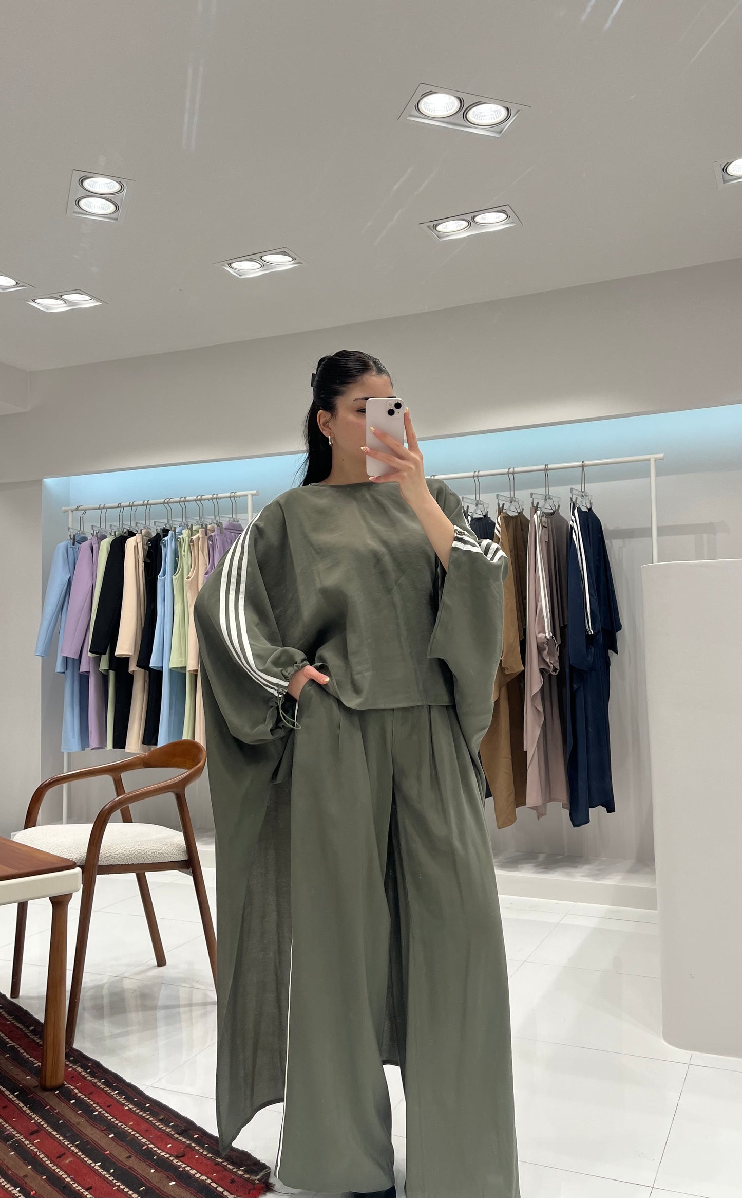 Oversized High-Low Top & Wide-Leg Pants Co-Ord Set - olive green