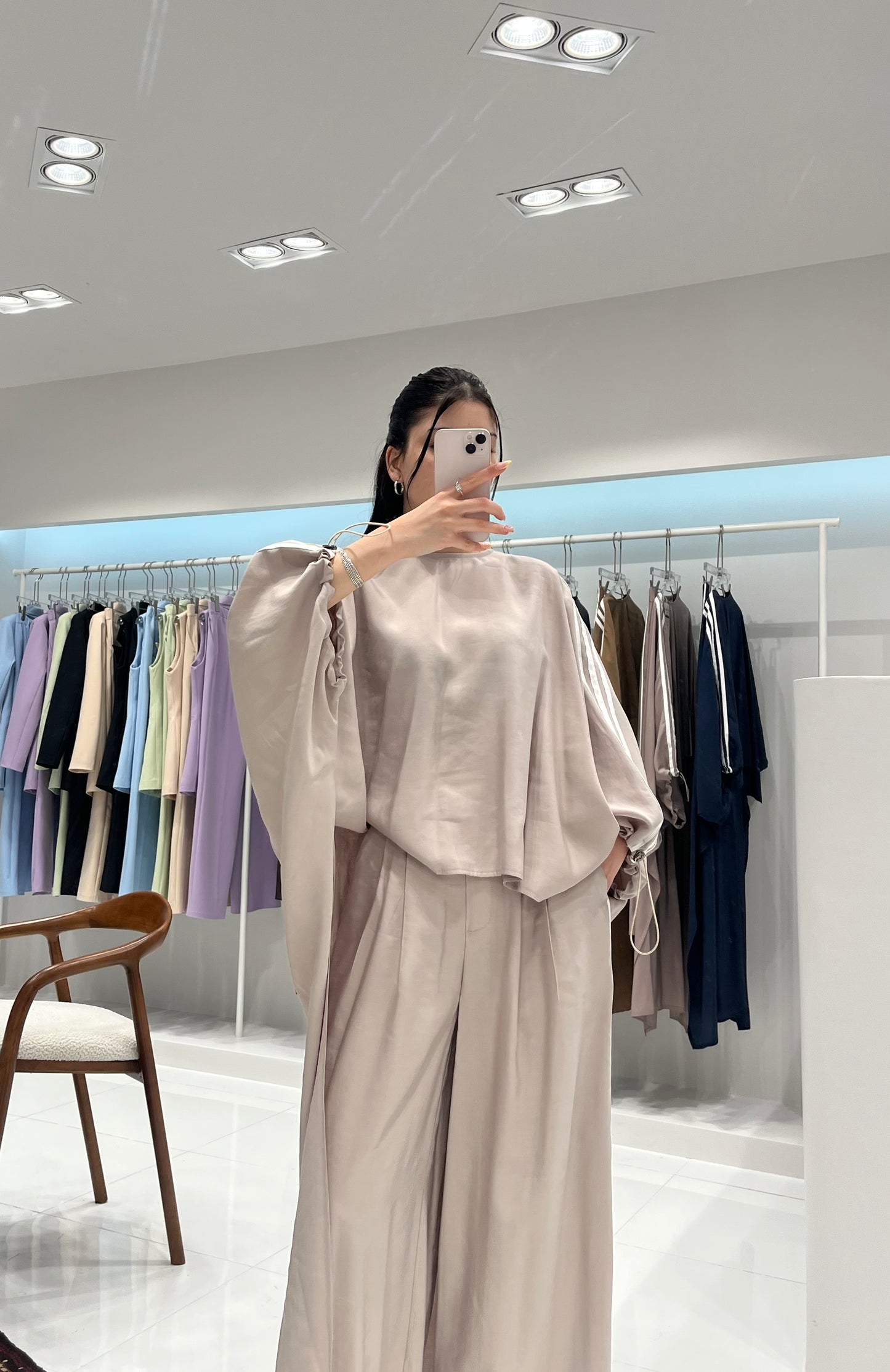Oversized High-Low Top & Wide-Leg Pants Co-Ord Set - beige